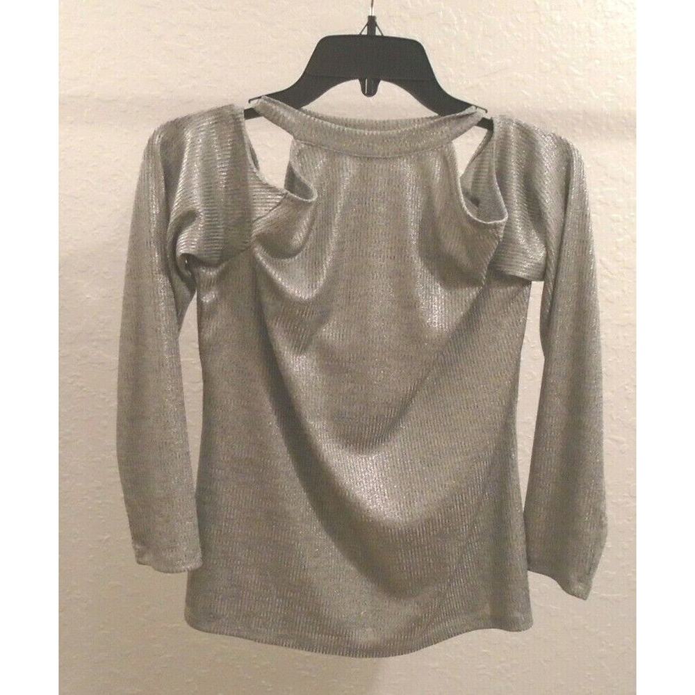 BAR III Women's New Silver Metallic Cold Shoulder Long Sleeve Sweater Sz Large L